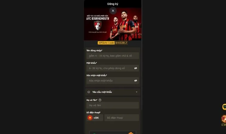 Giao diện đăng ký BJ88